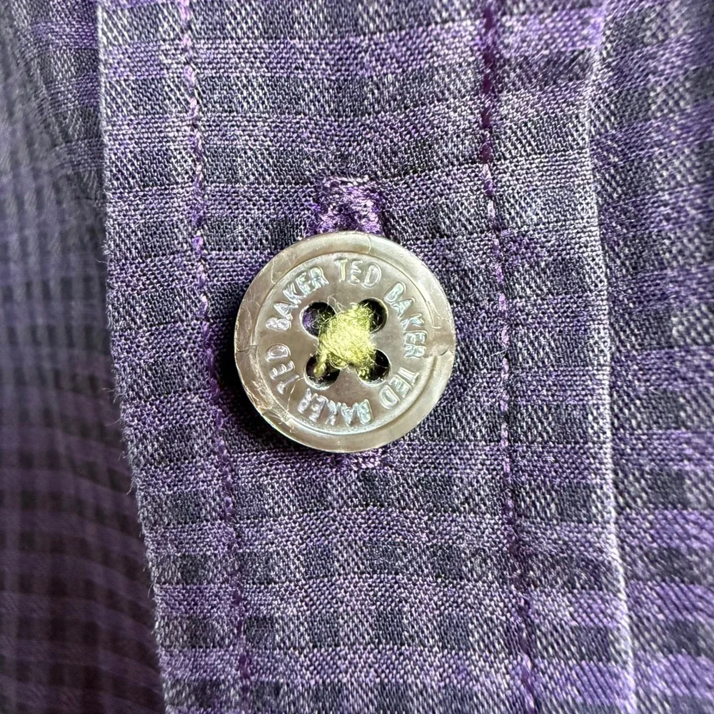 Ted Baker London Purple Check Dress Shirt 100% Cotton Button Front Size 4